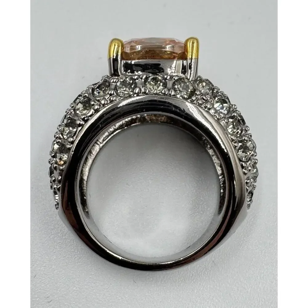 Nolan Miller Sparkly Peach CrystalGun‎ Metal Band Cocktail Statement Ring Size 6
